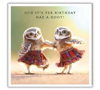 Tracks Publishing Funny Birthday Card for Men - Amusing Scottish Owls in Kilts Design - Animal Birthday Greeting Card for Him