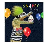 Tracks Publishing Funny Birthday Card for Men - Amusing Snappy Crocodile Party Design - Googly Eyes & Fluff Embellishment - Premium Greeting Card with Envelope