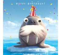Tracks Publishing Funny Birthday Card for Men - Amusing Walrus Party Design - Googly Eyes & Fluff Embellishment - Premium Greeting Card with Envelope