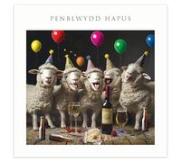 Tracks Publishing Funny Birthday Card for Men or Women - Amusing Sheep & Wine Design - Welsh Premium Greeting Card with Envelope - Penblwydd Hapus
