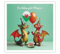 Tracks Publishing Funny Birthday Card for Men or Women - Welsh Dragons & Balloons - Googly Eye Embellishments - Premium Greeting Card with Envelope - Penblwydd Hapus
