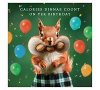 Tracks Publishing Funny Birthday Card for Men - Scottish Squirrel Eating Nuts - Amusing Greeting Card with Envelope - Calories Dinnae Coont