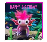 Tracks Publishing Funny Birthday Card - Happy Birthday Card with Humorous Axolotl Design and Fluff Embellishments - Birthday Card for Men/Women/Children