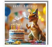 Tracks Publishing Funny Birthday Card - Happy Birthday Card with Humorous Dinosaur and Cake Design - d for Boys or Girls