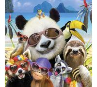 Tracks Publishing Funny Blank Card for Boys or Girls - Cool Zoo Animals Beach Design - 3D Lenticular Finish - Premium Greeting Card with Envelope - Suitable for Birthdays & Other Occasions