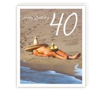 Tracks Publishing Funny Male 40th Birthday Card - Happy Birthday Card Age 40 with Humorous Nude Sunbathing Design - Birthday Card for Men