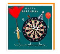 Tracks Publishing Funny Male Birthday Card - Happy Birthday Card for Men with Humorous Dart and Dart Board Design and Fluff and Googly Eye Embellishments