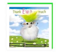 Tracks Publishing Funny Thank You Card - Card with Humorous 'Thank Ewe so much' Sheep Design with Googly Eyes and Fluff Embellishment