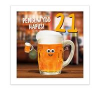 Tracks Publishing Funny Welsh 21st Birthday Card for Him - Penblwydd Hapus, Beer Design, Eco-Friendly & Made in the UK