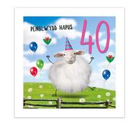 Tracks Publishing Funny Welsh 40th Birthday Card - Penblwydd Hapus, Sheep & Balloons Design, Eco-Friendly & Made in the UK