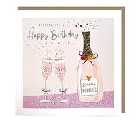 Tracks Publishing General Female Open Birthday Card for Women - Champagne Glasses & Bubbly with Gold Foil - Eco-Friendly & Recyclable with Biodegradable Cello Bag - Made in the UK