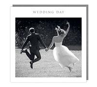Tracks Publishing General Wedding Day Congratulations Card - Bride & Groom Jump for Joy with Foil Details - Eco-Friendly - Made in the UK
