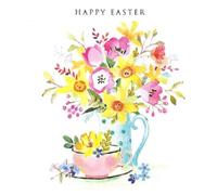 Tracks Publishing Happy Easter Card, Floral Jug & Teacup Design, Spring Flowers, with Envelope