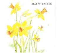 Tracks Publishing Happy Easter Card, Yellow Daffodil Floral Design, Spring Watercolour Greeting Card