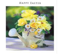 Tracks Publishing Happy Easter Card, Yellow Flowers in Watering Can Design, Greeting Card with Envelope