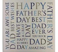 Tracks Publishing Happy Father's Day Card, Typography Word Design, Blue and Neutral Tones, with Envelope