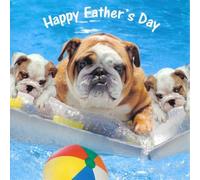 Tracks Publishing Happy Father's Day Greeting Card, Bulldog & Puppies Pool Design, with Envelope