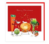 Tracks Publishing Humorous Open Christmas Greeting Card - Veg Party - From The Fluff Range - Googly Eyes and Fluffy Embellishments