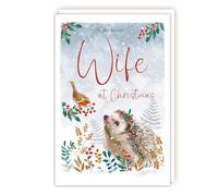 Tracks Publishing Lovely Wife Christmas Card - Snowy Hedgehog and Robin - Eco-Friendly