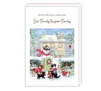 Tracks Publishing Our Family to Your Family Christmas Card - Dogs and Cats Greeted by Jolly Snowman - Eco-Friendly