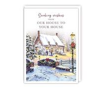 Tracks Publishing Our House to Yours Christmas Card - Cosy Cottage and Snowman - Eco-Friendly