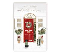 Tracks Publishing Our House to Yours Christmas Card - Dog Waiting by Festive Front Door - Eco-Friendly