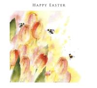 Tracks Publishing Pack of 5 Happy Easter Cards, Watercolour Tulips & Bees Spring Design, Blank Inside