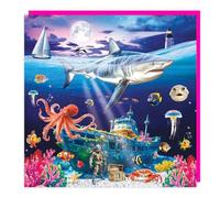Tracks Publishing Shark and Shipwreck Birthday or All-Occasion Card - 3D Lenticular Design - Blank Inside - For Boys - Ocean Themed Greeting Card