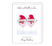 Tracks Publishing Sister & Brother-in-Law Funny Christmas Card - Gin Cocktails with Santa Hats and Googly Eyes - Eco-Friendly