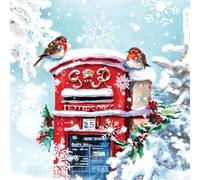 Tracks Publishing Traditional Festive Art - Large Square 160 x 160mm (6.5x6.5) - Seasons Greetings - Pack of 5 Premium Charity Christmas Cards (Robins on Postbox)