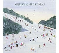Tracks Publishing Traditional Festive Art - Large Square 160 x 160mm (6.5x6.5) - Seasons Greetings - Pack of 5 Premium Charity Christmas Cards (Ski-Vening)