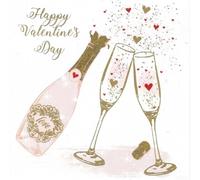 Tracks Publishing Valentine's Day Card, Champagne Bottle and Glasses with Hearts Design, Romantic Greeting Card