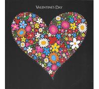 Tracks Publishing Valentine's Day Card, Colourful Floral Heart Design on Black Background, Greeting Card