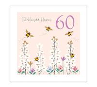 Tracks Publishing Welsh 60th Birthday Card for Her - Penblwydd Hapus Bees & Flowers Design, Eco-Friendly & Made in the UK