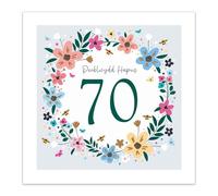 Tracks Publishing Welsh 70th Birthday Card for Her - Penblwydd Hapus Floral Design, Eco-Friendly & Made in the UK