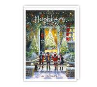 Tracks Publishing Wonderful Neighbours Christmas Card - Young Carol Singers at festive Front Door - Eco-Friendly