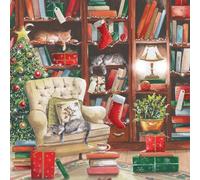 Tracks Publising Charity Christmas Cards Pack of 5 - Cosy Home and Sleeping Cats - Foil Finish - Festive Christmas Cards Multipack - In Aid of Rainbow Trust