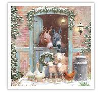Tracks Publising Charity Christmas Cards Pack of 5 - Farm Animals at Stable Door - Foil Finish - Festive Christmas Cards Multipack - In Aid of Rainbow Trust