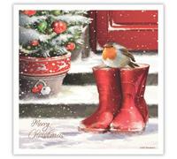 Tracks Publising Charity Christmas Cards Pack of 5 - Robin and Wellies in the Snow - Foil Finish - Festive Christmas Cards Multipack - In Aid of Rainbow Trust
