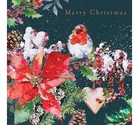 Tracks Publising Charity Christmas Cards Pack of 5 - Robin and Winter Foliage Snowy Scene - Foil Finish - Festive Christmas Cards Multipack - In Aid of Rainbow Trust