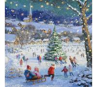 Tracks Publising Charity Christmas Cards Pack of 5 - Traditional Ice Skating Pond Scene - Foil Finish - Festive Christmas Cards Multipack - In Aid of Rainbow Trust