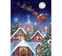 Tracks Traditional Santa Sleigh Advent Calendar - 24 Doors Glitter Finish Christmas, Blue