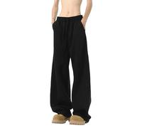 Tracksuit Bottoms Men Men's Drawstring Elastic Sweatpants Seam Detail Loose Straight Leg Athletic Sweat Pants with Pockets (Black, L)