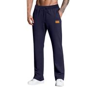 Tracksuit Bottoms Men Straight Leg Jogging Bottoms Open Hem Loose Fit Sweatpants Lightweigt Training Gym Trousers Comfortable Baggy Joggers Elasticated Casual Trousers with Pockets Drawstring Navy