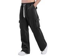 Tracksuit Bottoms Men - Summer Trousers For Men Uk Mens Spring And Autumn Solid Color Leisure High Street Elastic Lace Up Trousers Pants (Black, L)