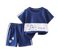 Tracksuit Boys Boys Casual Play Outfits Everyday Comfort Short Sleeve Set for Spring Summer Activities Ideal Toddler to 6 Years Blue