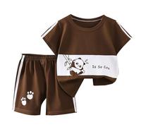 Tracksuit Boys Boys Casual Play Outfits Everyday Comfort Short Sleeve Set for Spring Summer Activities Ideal Toddler to 6 Years Brown