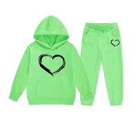 Tracksuit Boys Hoodie & Joggers 2 Pcs Outfit Set Kids Teens 2 Piece Long Sleeve Letter Print Hoodie and Bottom Jogging Pants with Pockets Hoodies Girls Outfits Jogging Suits for Everyday Green