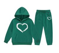 Tracksuit Boys Hoodie & Joggers 2 Pcs Outfit Set Kids Teens 2 Piece Long Sleeve Letter Print Hoodie and Bottom Jogging Pants with Pockets Hoodies Girls Outfits Jogging Suits for Everyday Dark Green