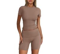 Tracksuit For Women Uk Shorts, Round Neck Short Sleeve Tops Slim Fit Pants Plain Sets Gym Sets Yoga Workout Suits Comfortable Sportswear Stretchy Activewear Running Exercise Outfits Jogging Suits